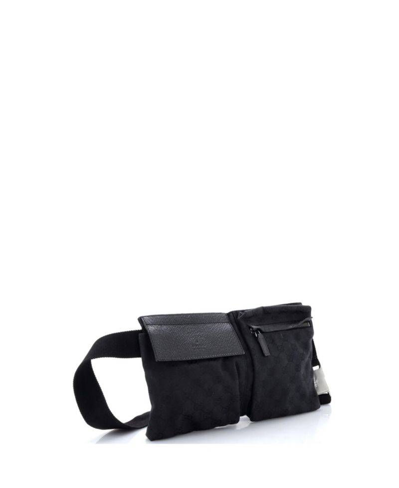 Small Vintage Double Belt Bag GG Canvas with Leather