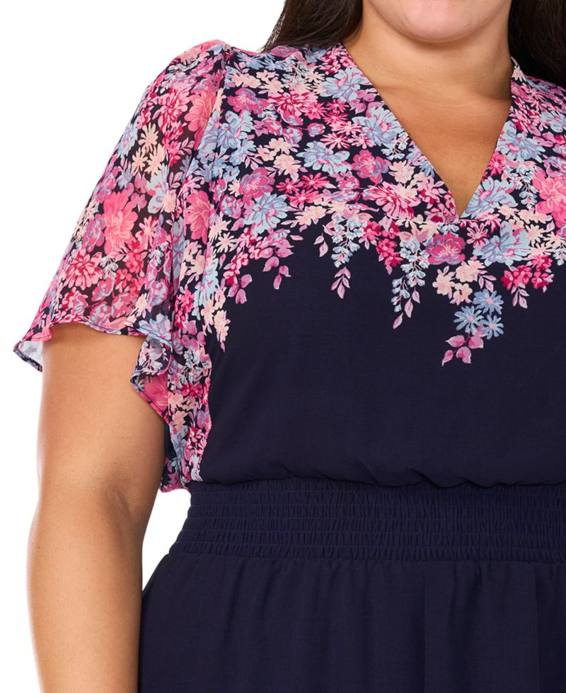 Plus Size Flutter-Sleeve V-Neck Maxi Dress