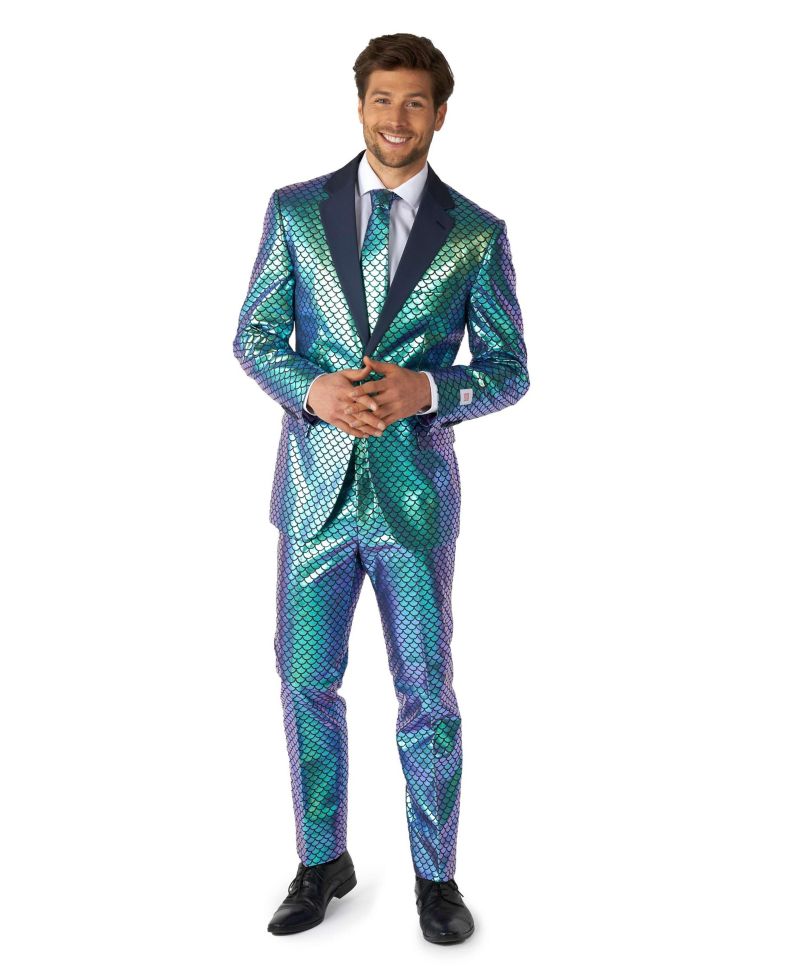 Men's Silver Suit - New Years And Christmas Party Costume - Metallic Shiny Silver - Includes Blazer, Pants and Tie
