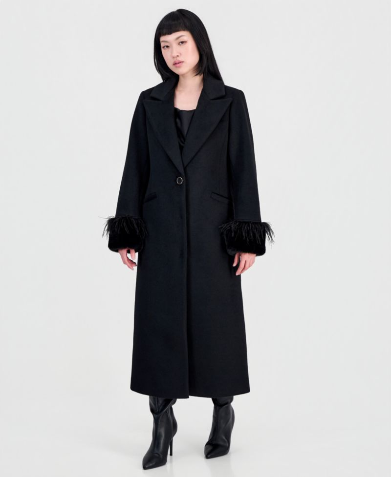 Women's Faux-Fur and Feather-Trim Maxi Coat