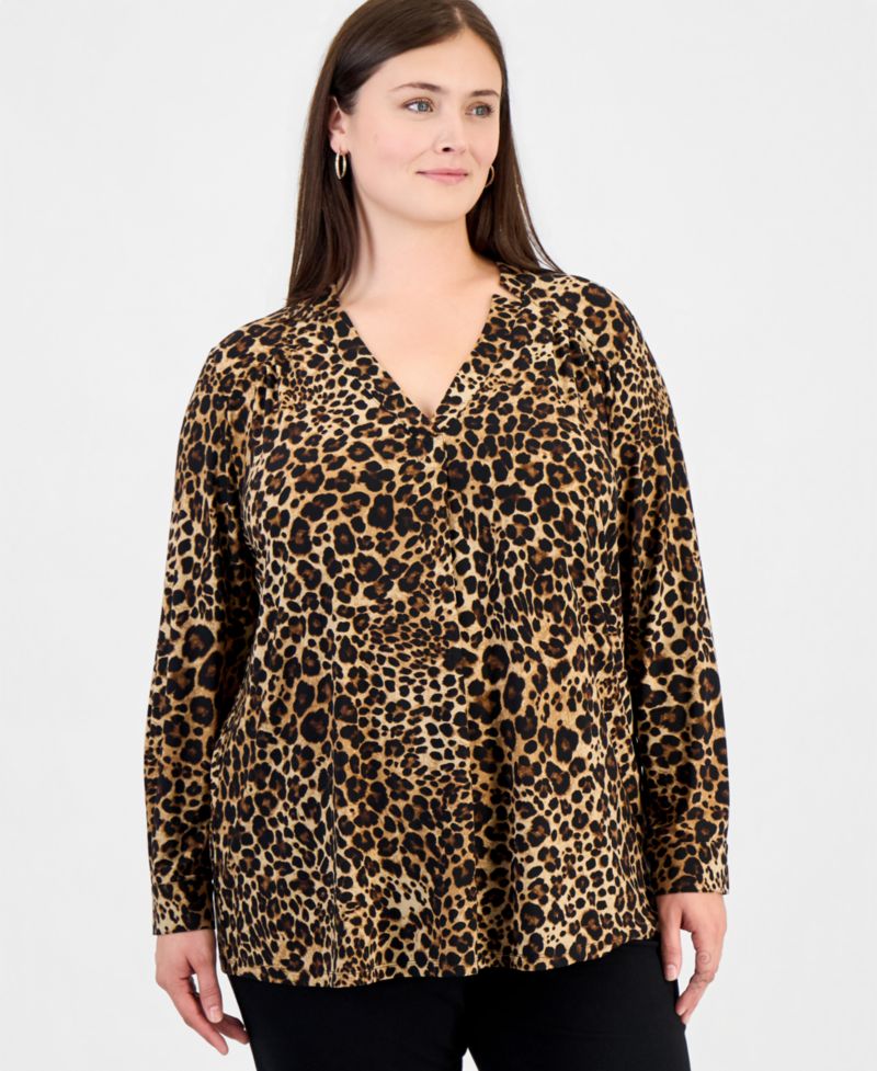 Plus Size V-Neck Notch Collar Blouse
