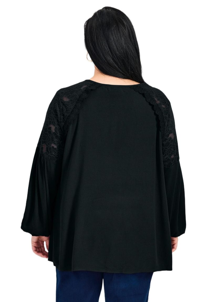 Women's Plus Size Marcie Lace Yoke Long Sleeve Top