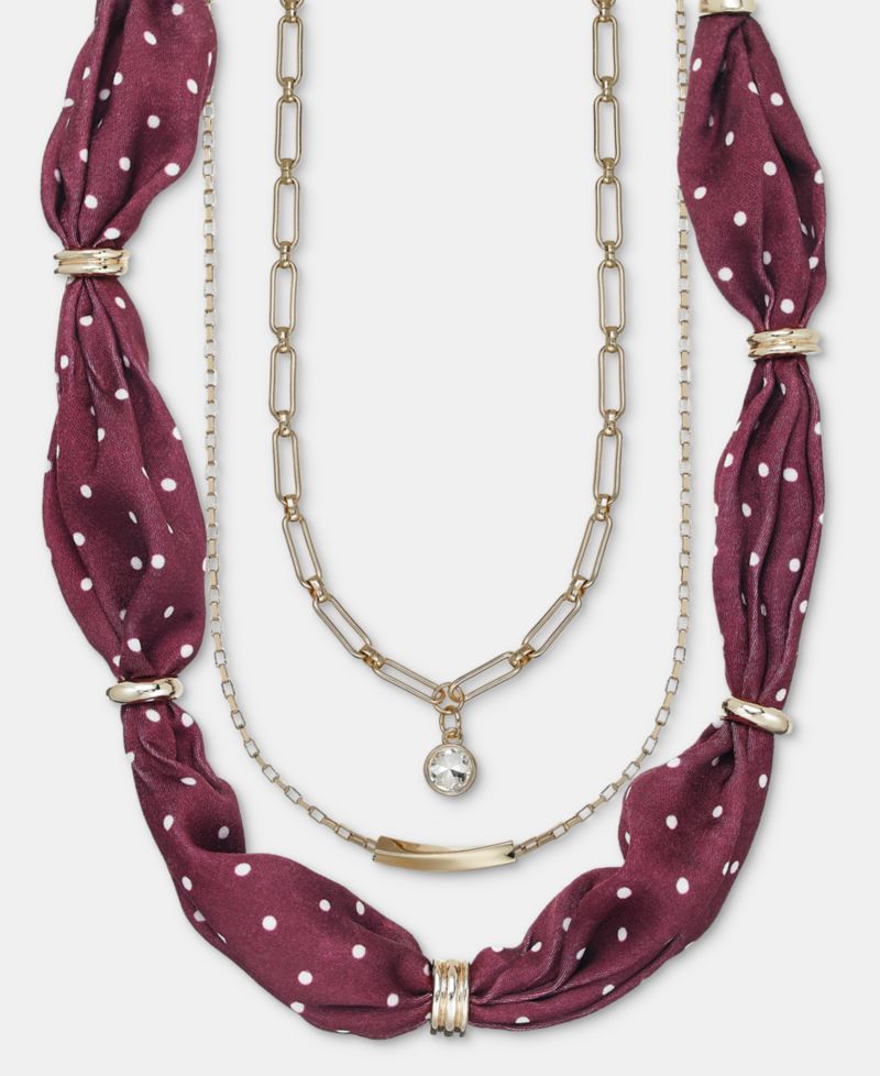 Polka Dot Layered Scarf Three-Row Necklace Set