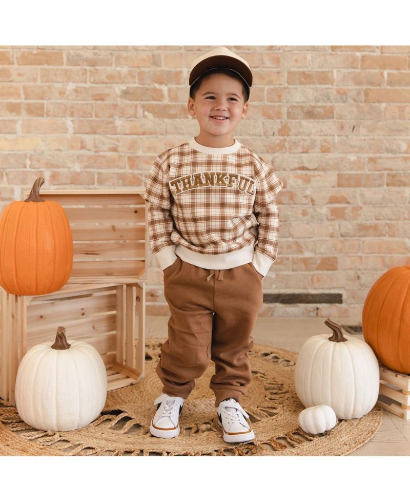Boys' 4-20 Thankful Patch Thanksgiving Crewneck Long-Sleeve Sweatshirt