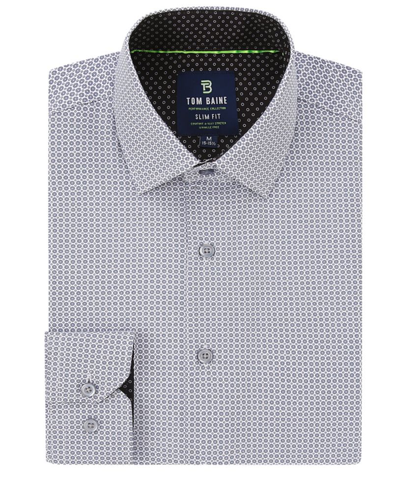 Men's Slim Fit Performance Long Sleeve Geometric Button Down Dress Shirt