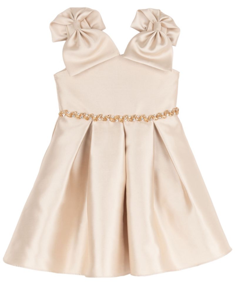 Girls' 2T-6X Mikado Bow Shoulder Pleated Dress