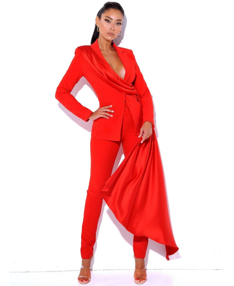 Women's Vandra Red Draping Blazer Jacket