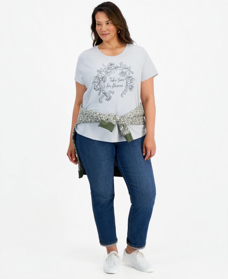 Plus Size Printed Short-Sleeve Crewneck Tee