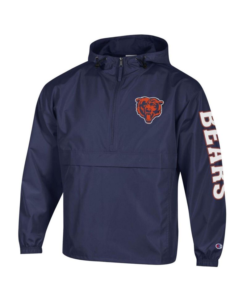 Men's Navy Chicago Bears Packable Hooded Windbreaker Half-Zip Jacket