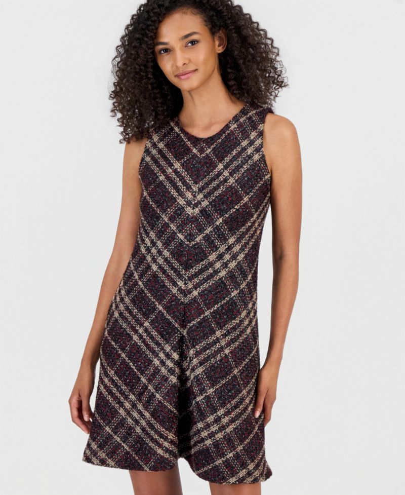 Women's Plaid Tweed A-Line Dress