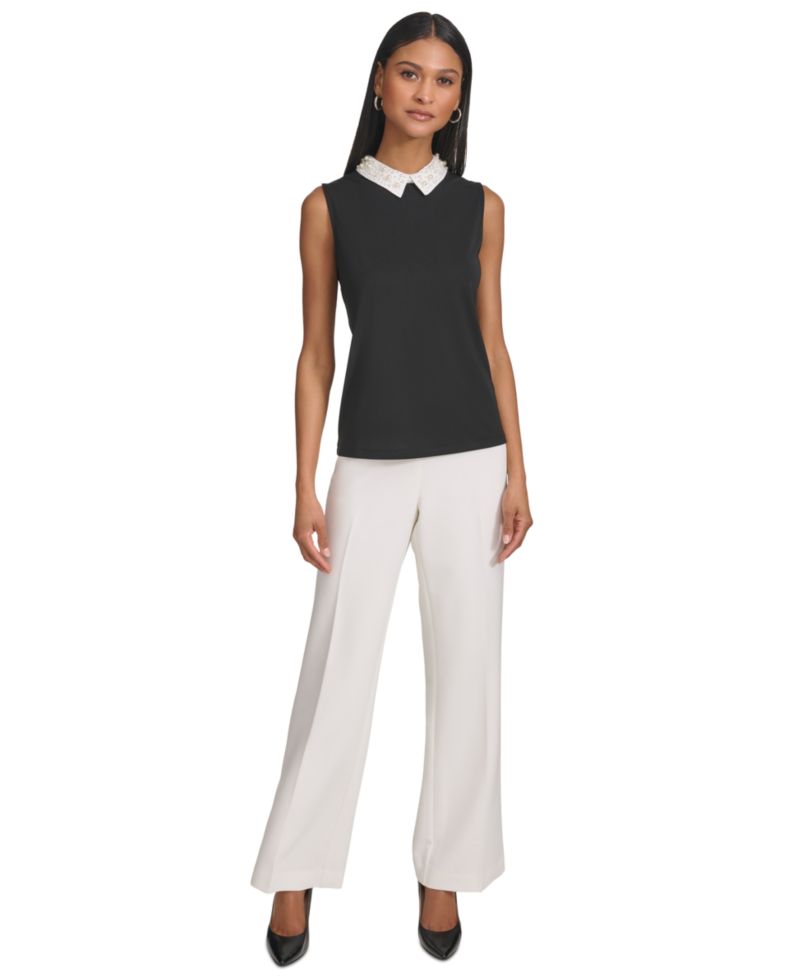 Petite Embellished Collar Sleeveless Blouse