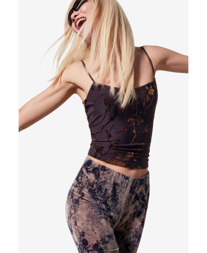 Women's Floral-Print Spaghetti-Strap Cropped Tank