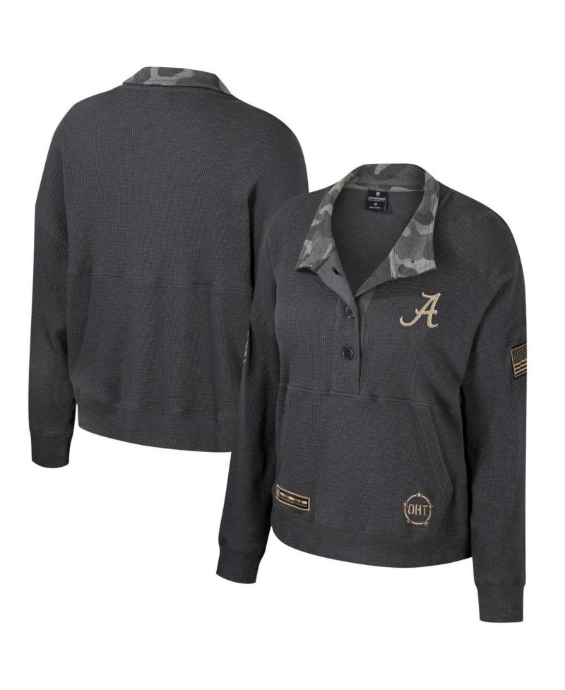 Women's Heather Charcoal Alabama Crimson Tide OHT Military-Inspired Appreciation Payback Henley Thermal Sweatshirt