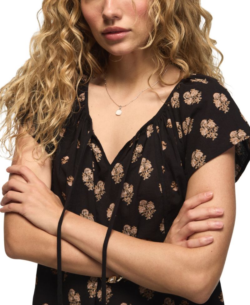 Women's Short-Sleeve Print Notch-Neck Mix Top