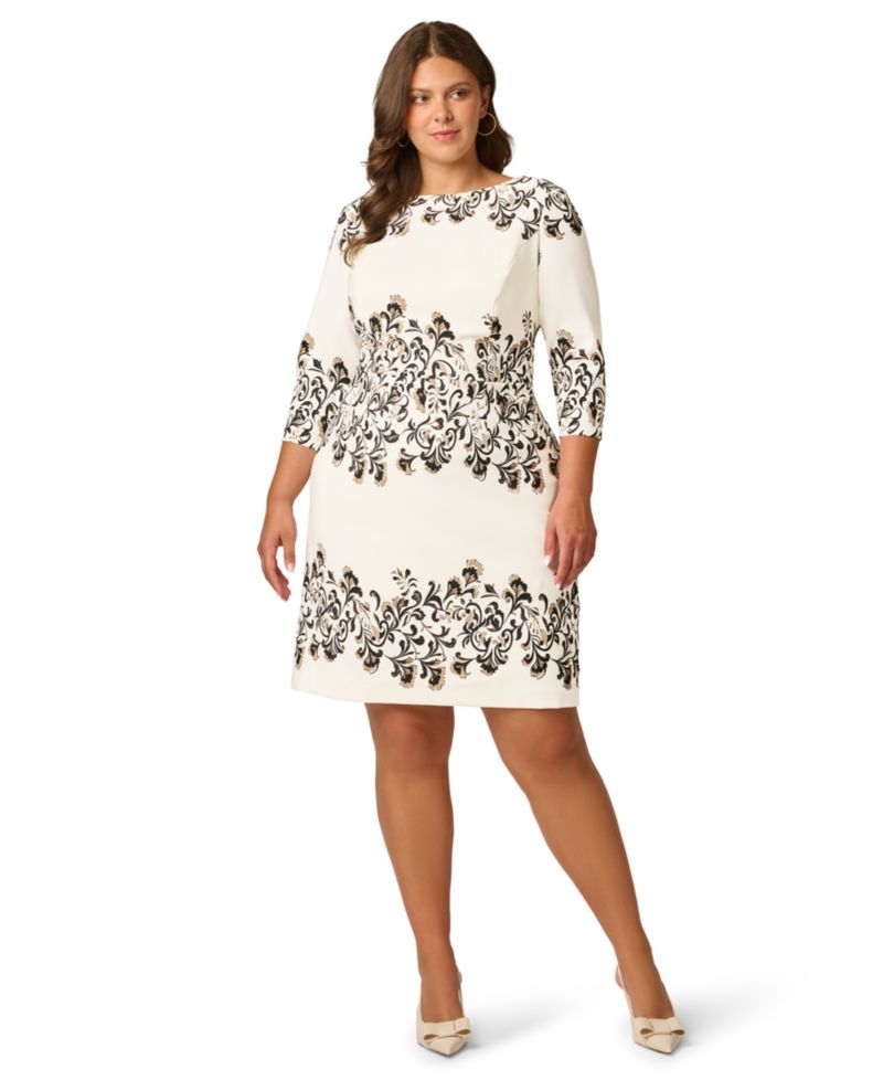 Plus Size Floral-Print 3/4-Sleeve Sheath Dress
