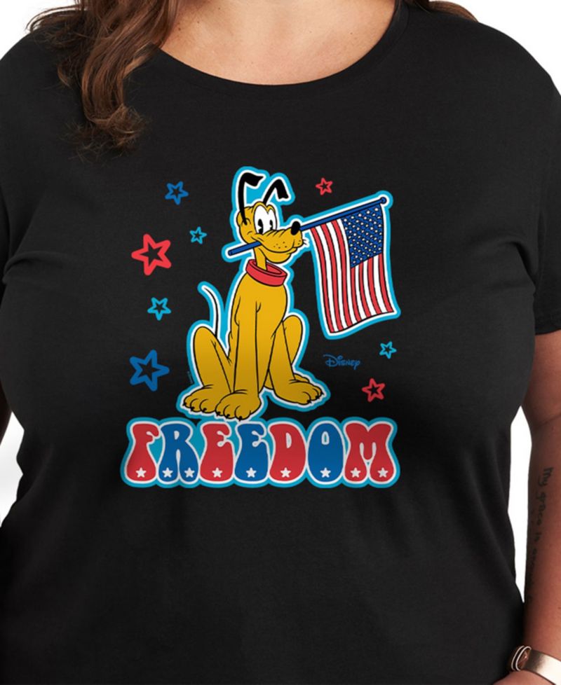 Plus Size Disney Pluto American Flag Graphic T-Shirt