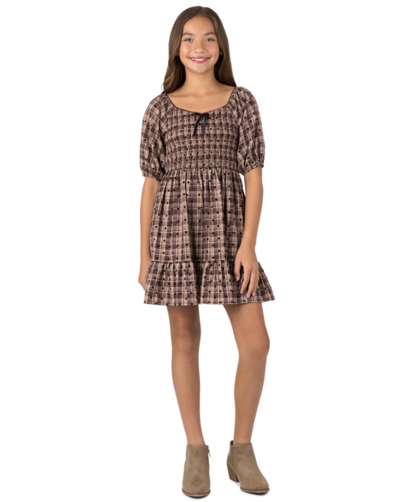 Girls' 7-16 Smocked Bodice Short-Sleeve Dress