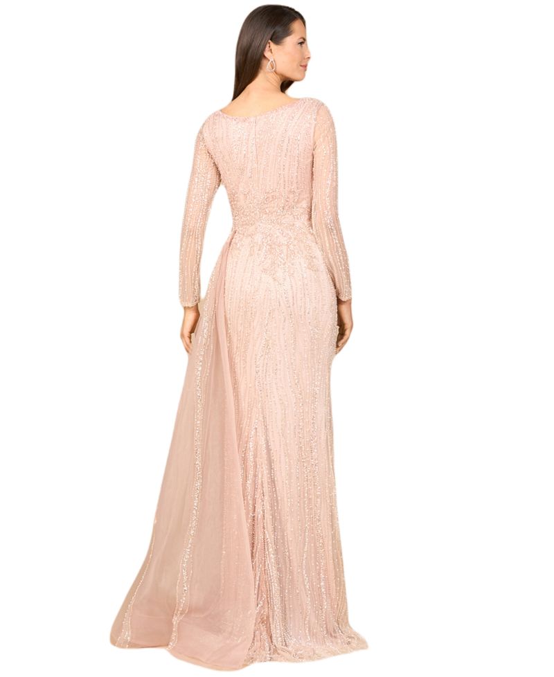 Women's Long Sleeve Gown with Overskirt and High Neck