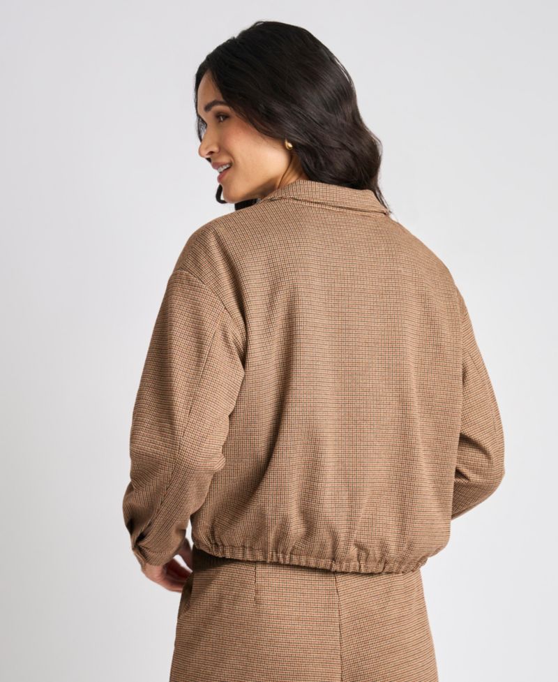 Women's Collared Bubble Front Waffle-Knit Bomber Zip Jacket