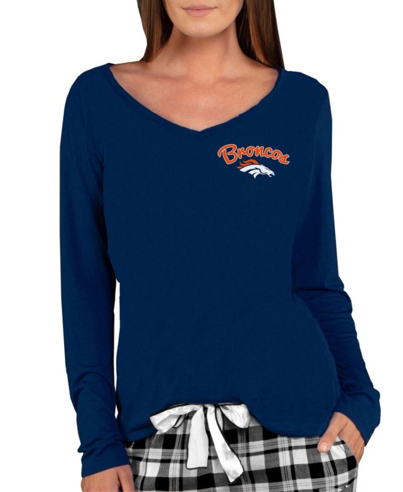 Women's Navy Denver Broncos Marathon Knit Long Sleeve Lightweight V-Neck Lounge Top