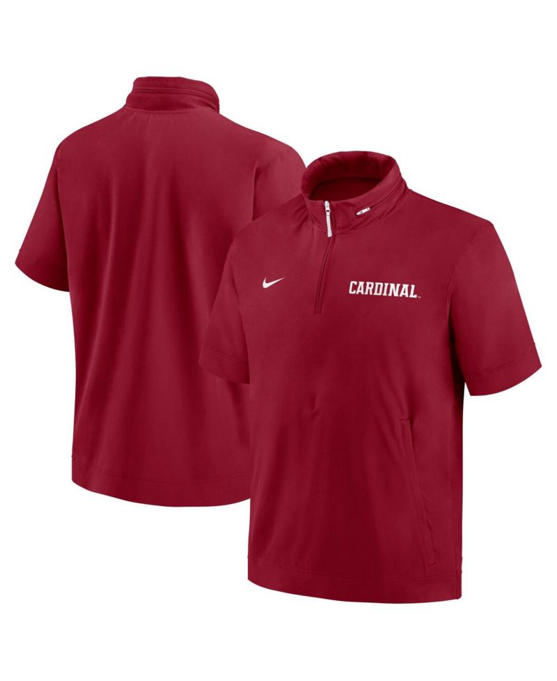 Men's Cardinal Stanford Cardinal 2024 Sideline Coach Short Sleeve Half-Zip Hoodie Jacket