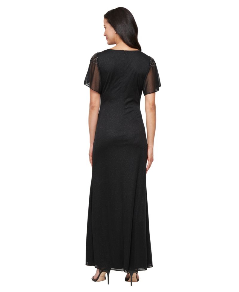 Women's Round-Neck Flutter-Sleeve Gown
