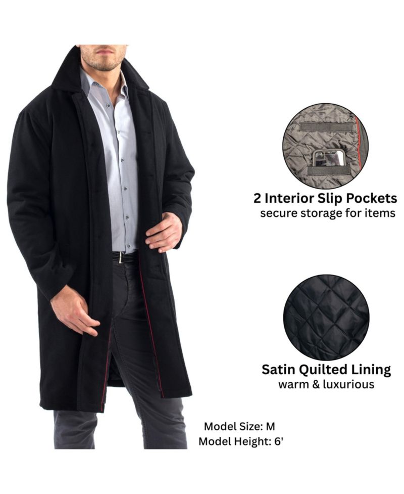 Men's Zach Men s Wool Blend Overcoat - Knee-Length Trench Coat, Runs Large for Layering Over Suits or Sweaters