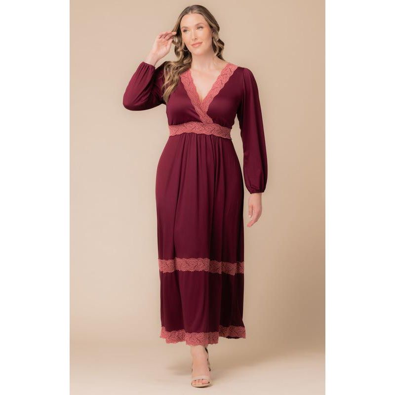 Women's Plus Size Lara Lace Trim Long Dress