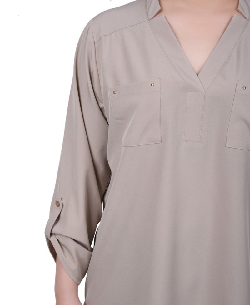 Petite Roll Tab Sleeve Blouse with Pockets