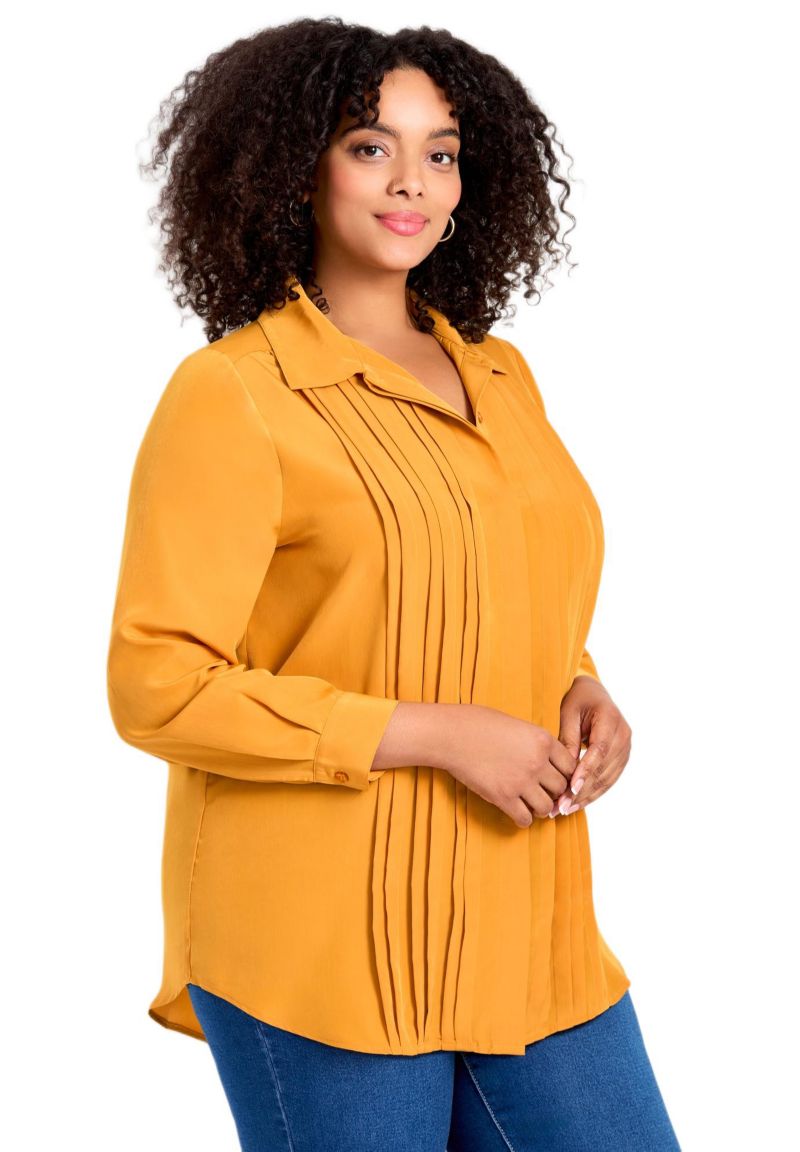Women's Plus Size Pleated Button Down Shirt