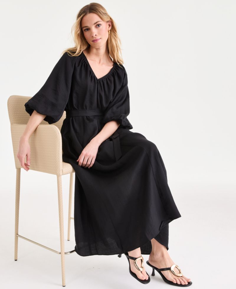 Plus Size Puffed-Sleeve Maxi Dress