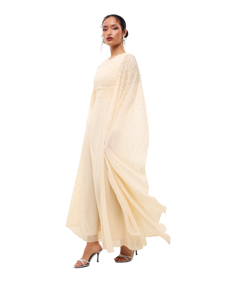 Women's Sequin-Embellished Cape-Style Sleeves Maxi Dress