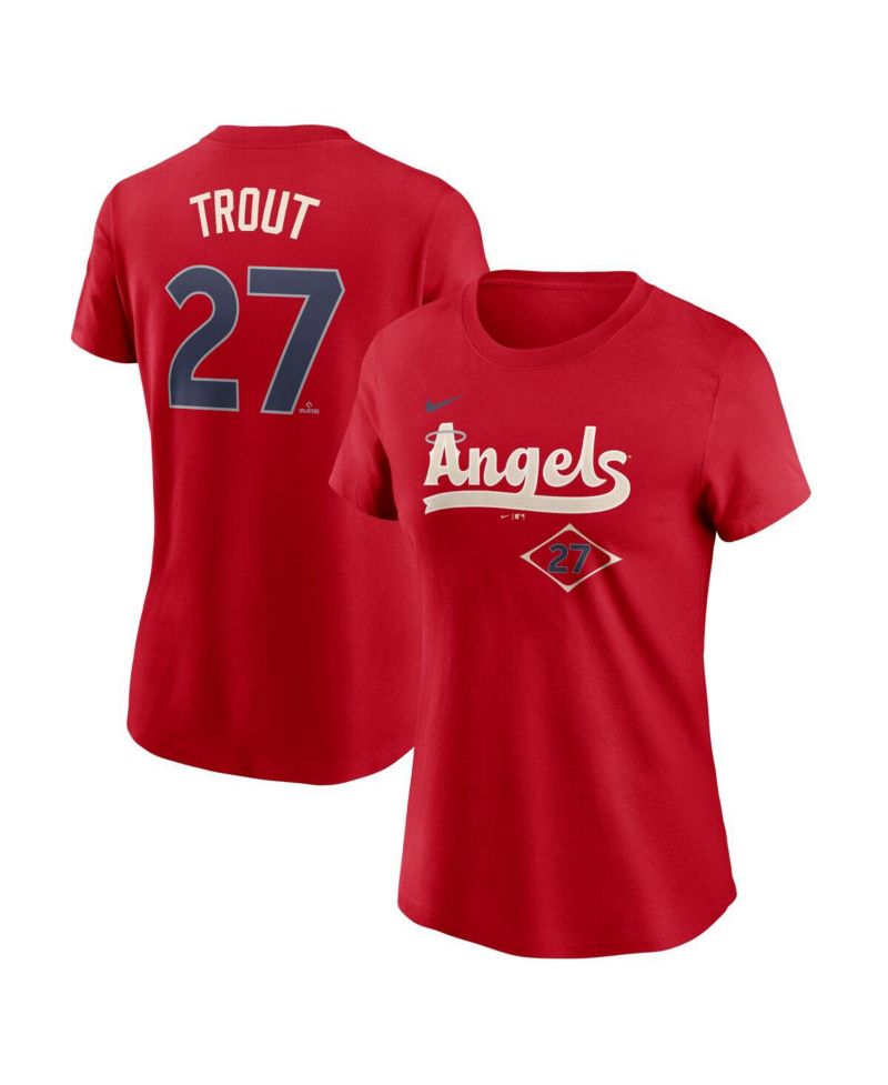 Women's Mike Trout Red Los Angeles Angels 2024 City Connect Fuse Player Name & Number T-Shirt