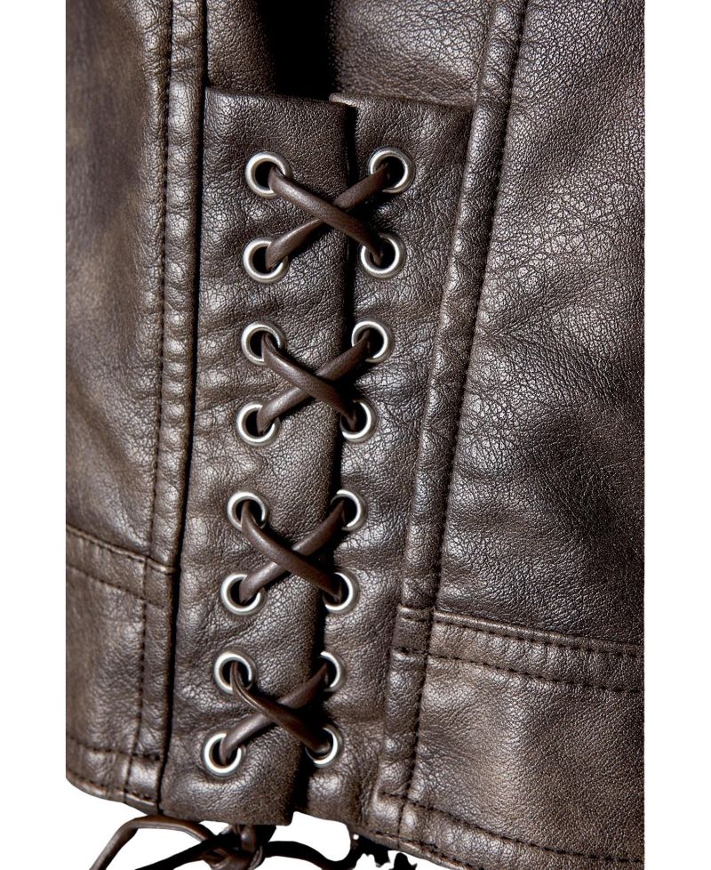 Women's Oversized Whipstitch Leather Look Jacket