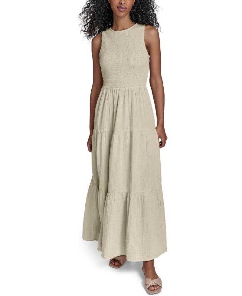 Women's Smocked Tiered A-Line Midi Dress