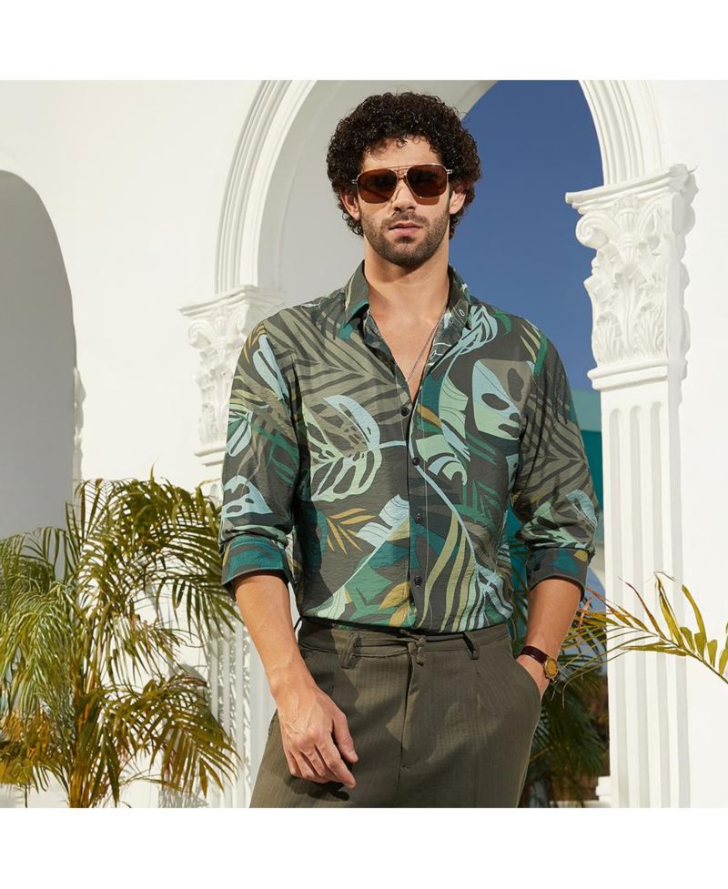 Men's Jungle Green Palm Print Casual Shirt