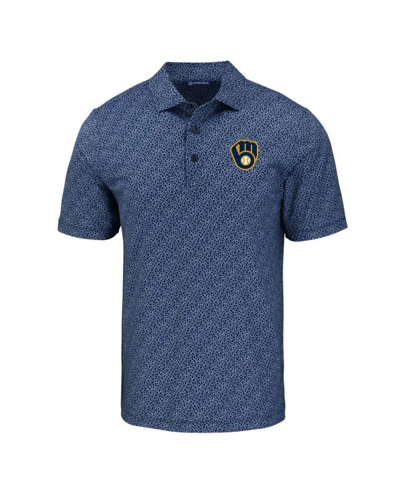 Men's Navy Milwaukee Brewers Pike Eco Pebble Print Stretch Polo Shirt