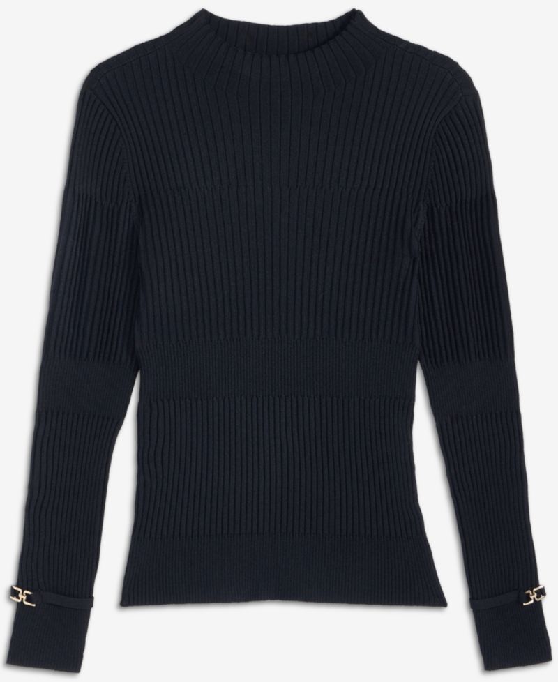 Women's Mock Neck Ribbed Long-Sleeve Sweater