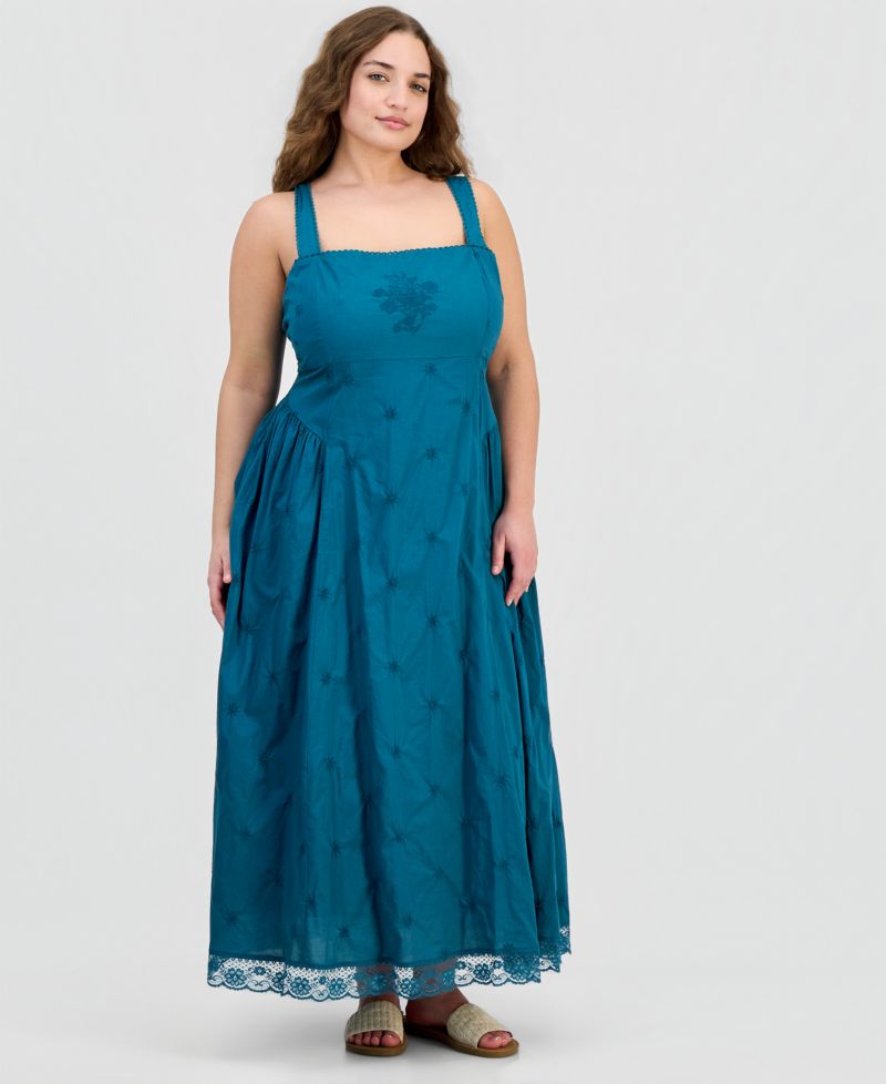 Petite Embroidered Square-Neck Dress