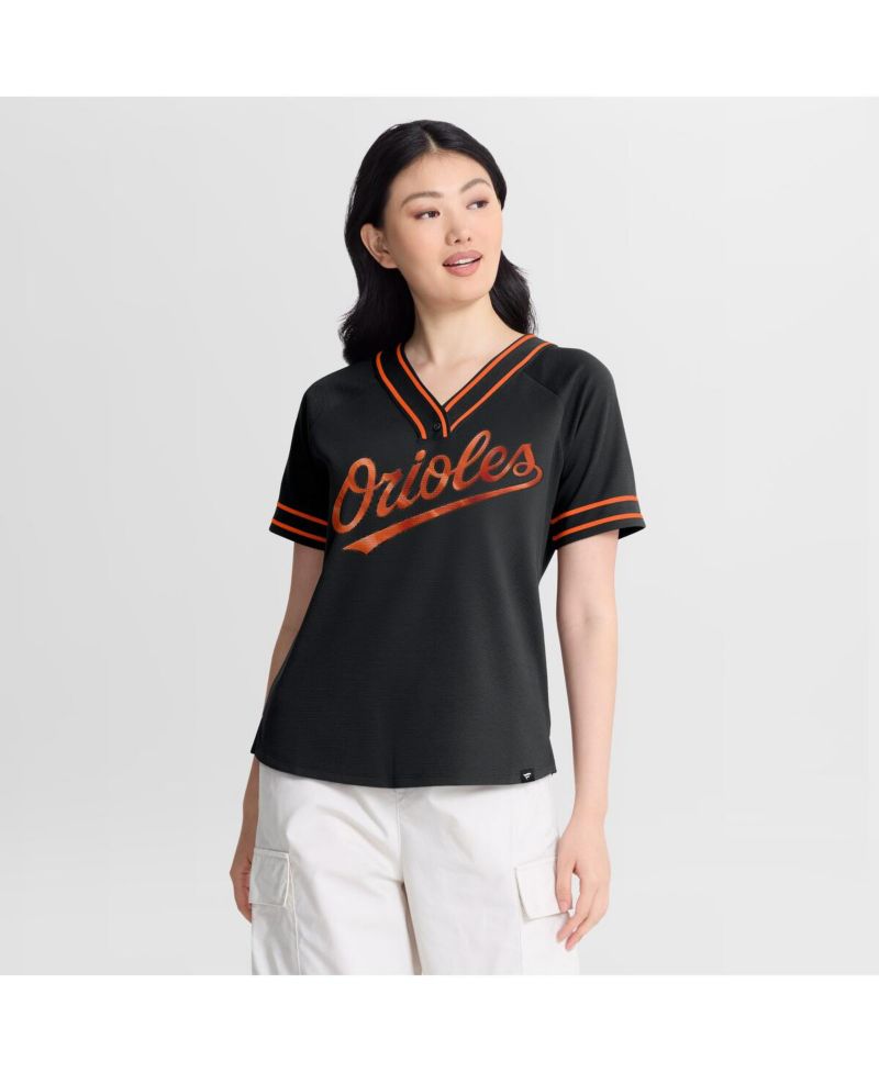 Women's Black Baltimore Orioles Diva Race Ahead Raglan V-Neck T-Shirt