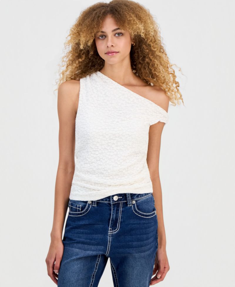 Juniors' Lace Knit Off-The-Shoulder Top