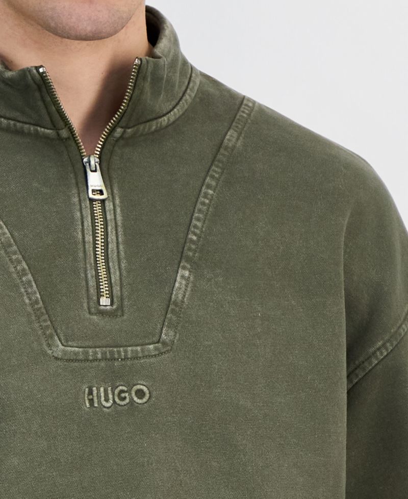 Men's Distressed Logo Quarter-Zip Sweater