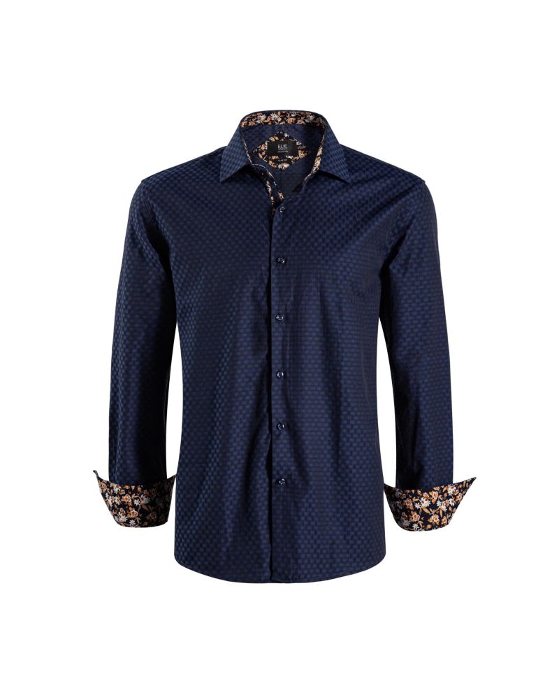 Big Boys Navy Slim Fit Jacquard Dot Shirt