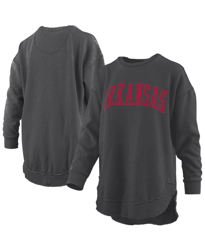 Women's Black Arkansas Razorbacks Melange Poncho Vintage Fleece Long Sleeve Pullover Sweatshirt