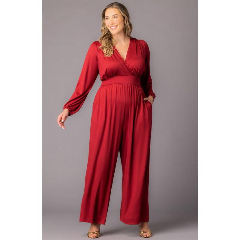 Plus Size Brigitte Long Sleeve Wide Leg Jumpsuit