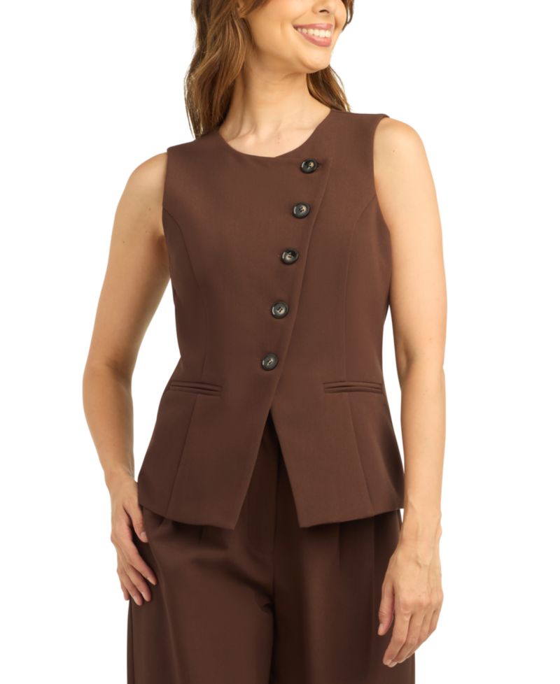 Juniors' Asymmetrical Soft Stretch Twill Vest