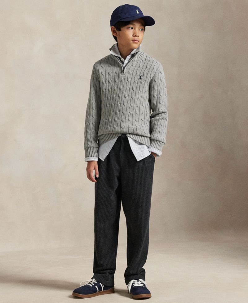 Big Boys Cable-Knit Cotton Quarter-Zip Sweater