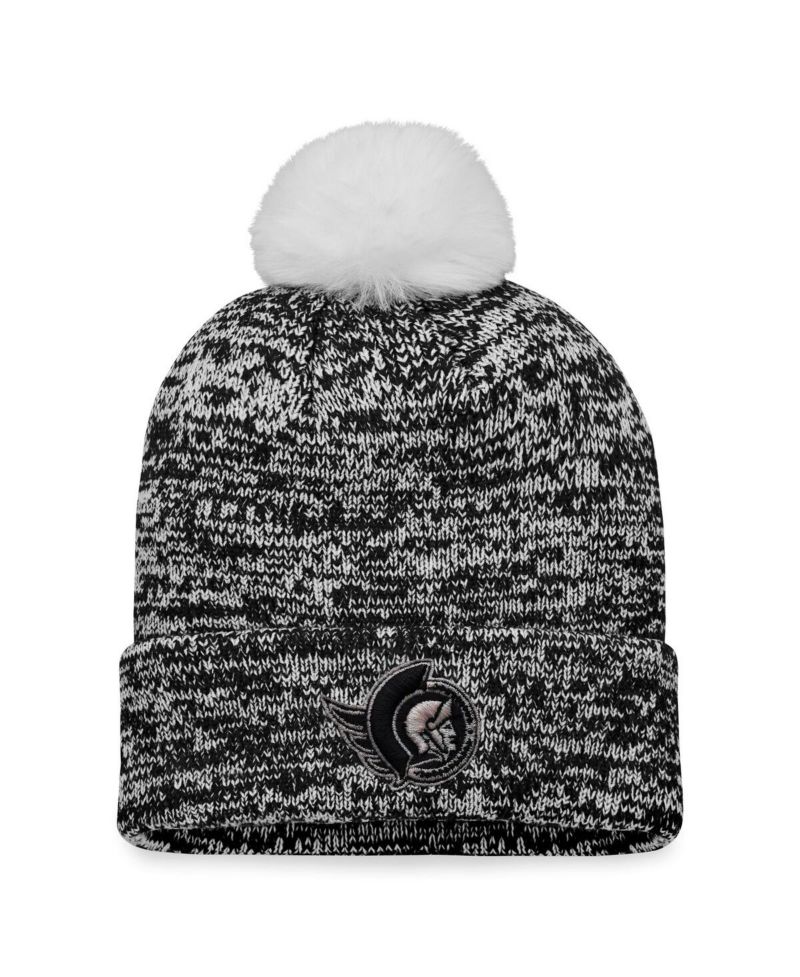 Women's Black Ottawa Senators Glimmer Cuffed Knit Hat with Pom