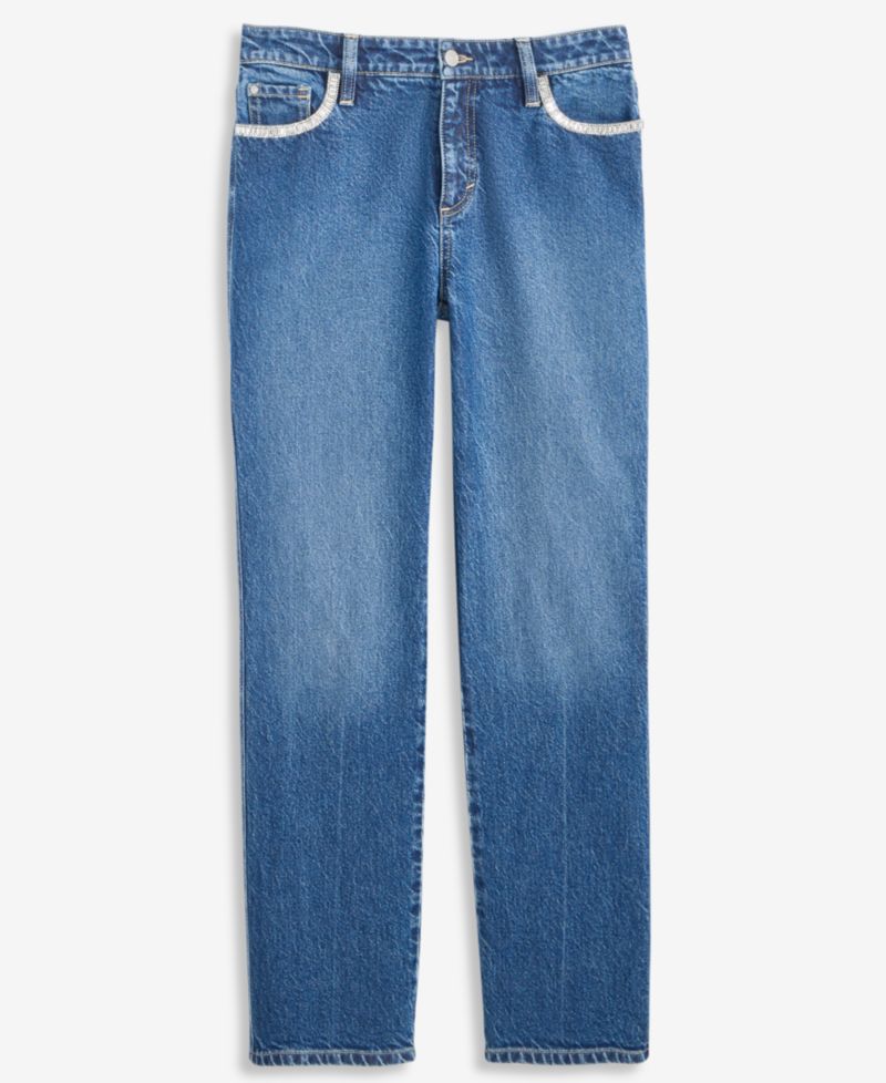 Women's Mid-Rise Slim-Straight Leg Embellished-Pocket Jeans