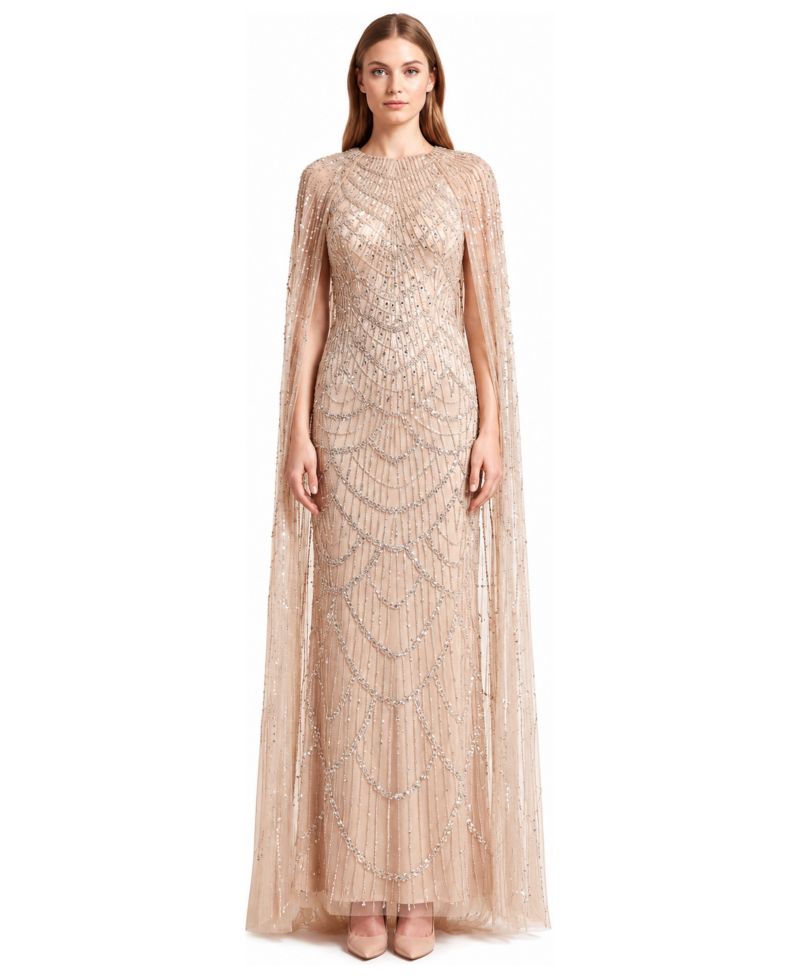Women's Beaded High-Neck Cape Gown